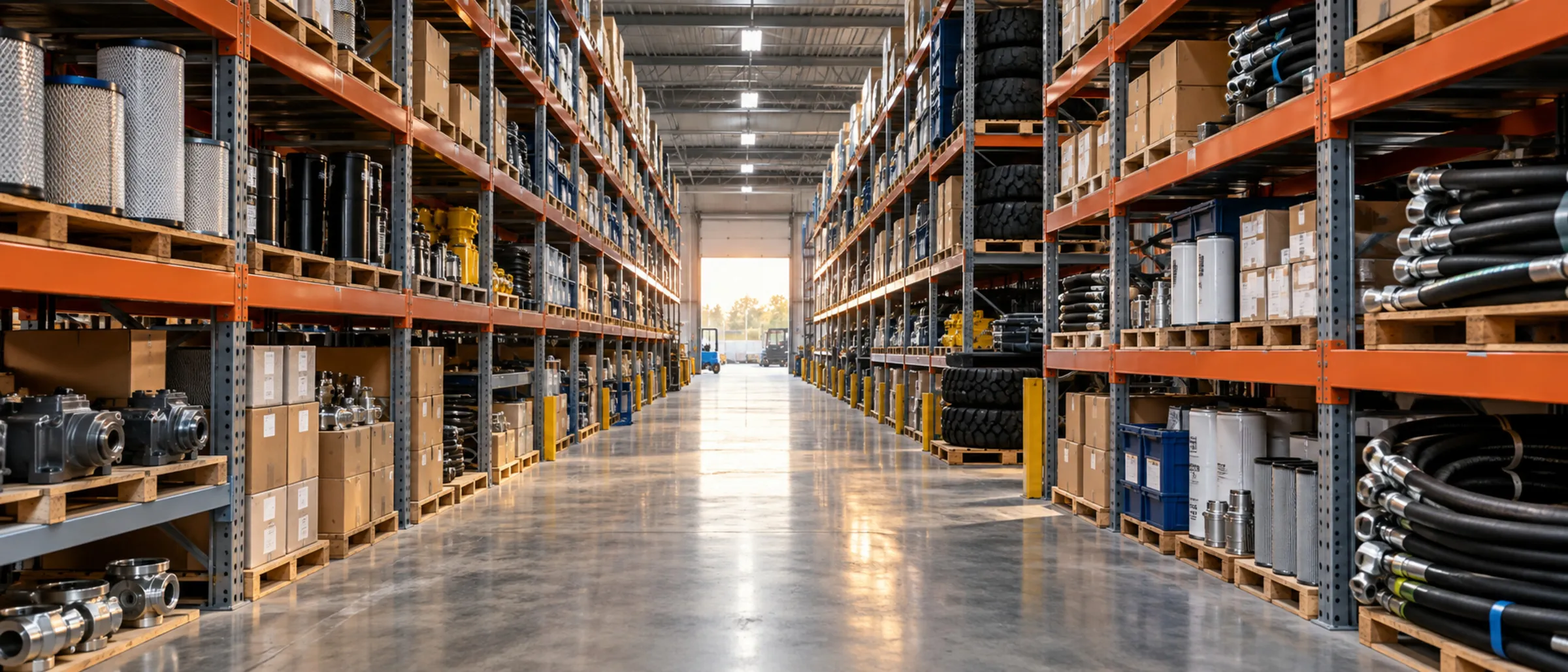Parts warehouse with shelving of genuine Genie parts