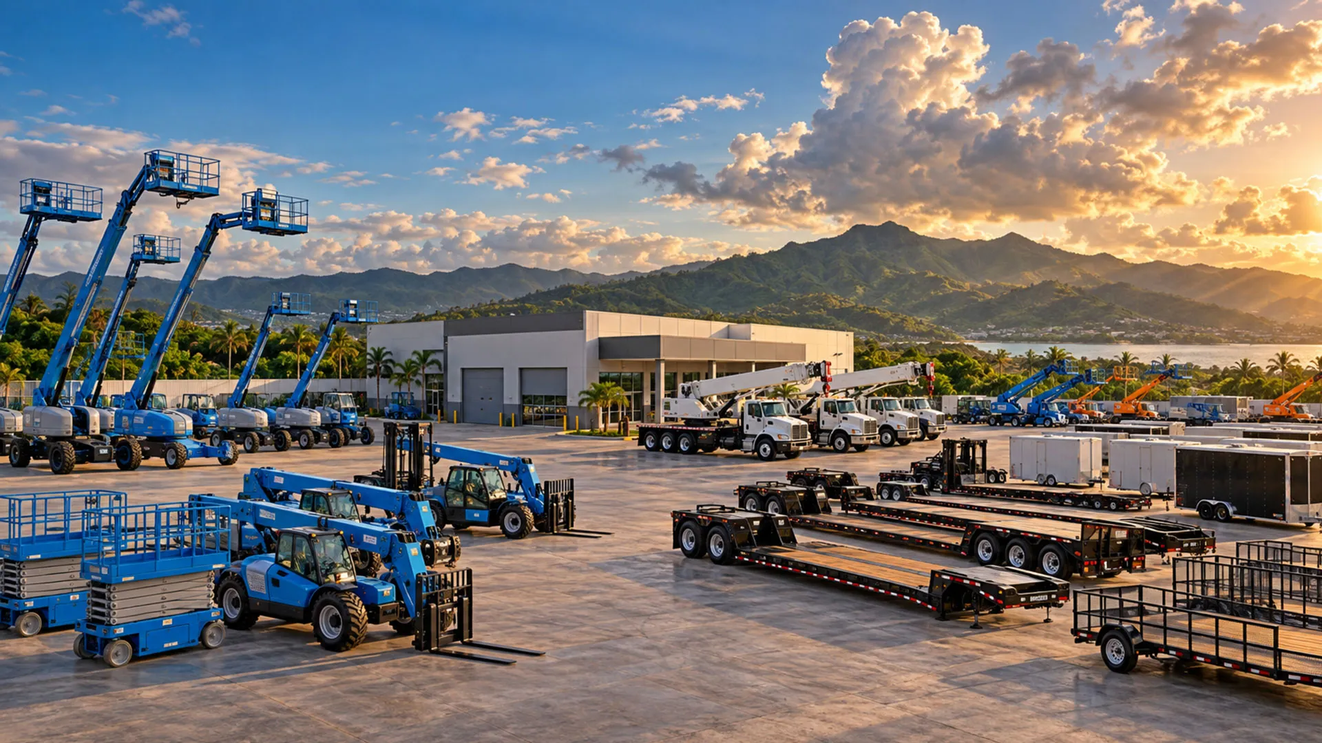 Reliable Equipment yard in Toa Baja with green mountains behind